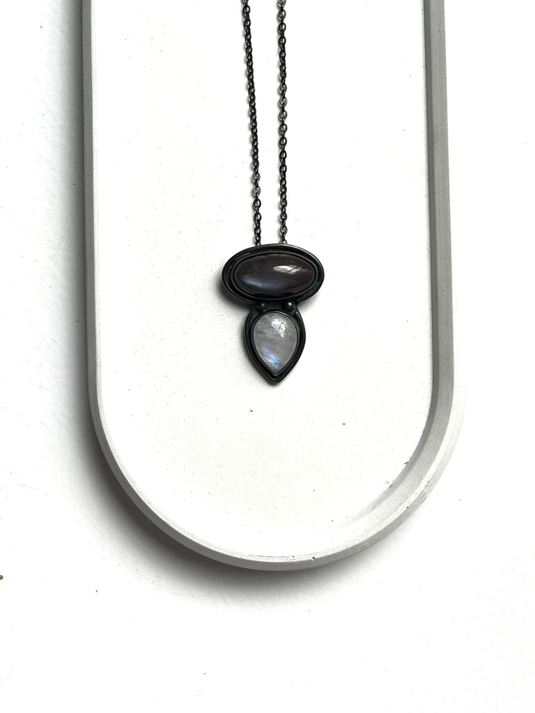 OOAK: Oxidized Black & white moonstone