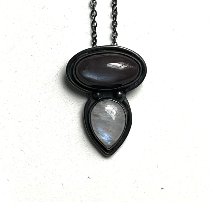 OOAK: Oxidized Black & white moonstone