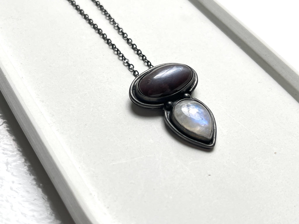 OOAK: Oxidized Black & white moonstone