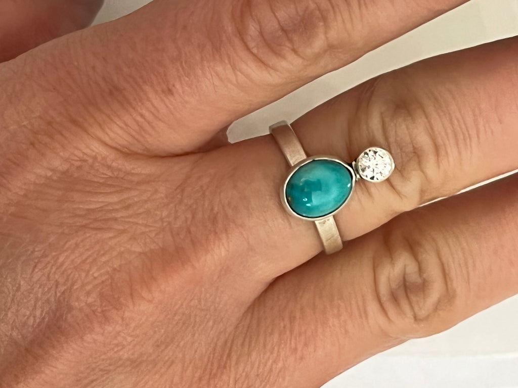 OOAK: Turquoise + Crystal Ring - Size 6